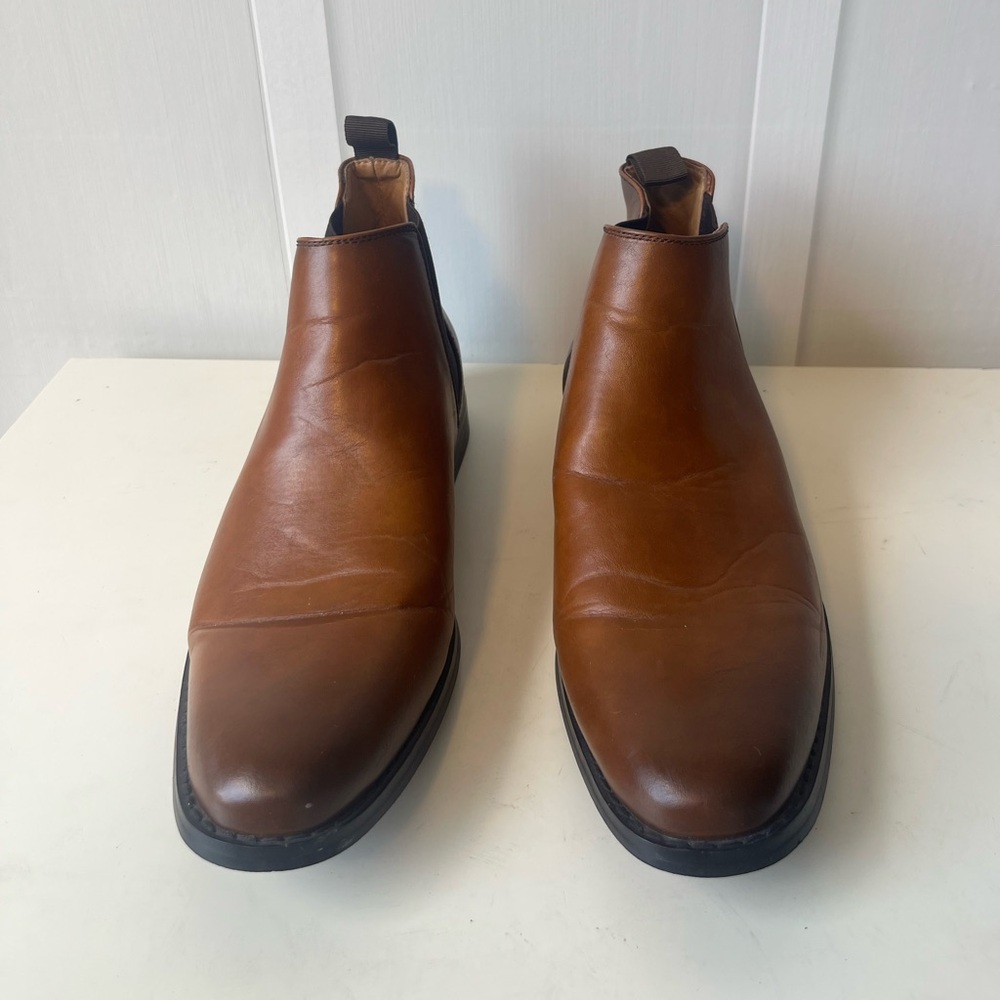 Men's Brown Tan Leather Chelsea Boots Size 9.5